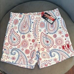 Baseball lifestyle 101- White and Red Paisley Freedom Men's Swim Shorts small